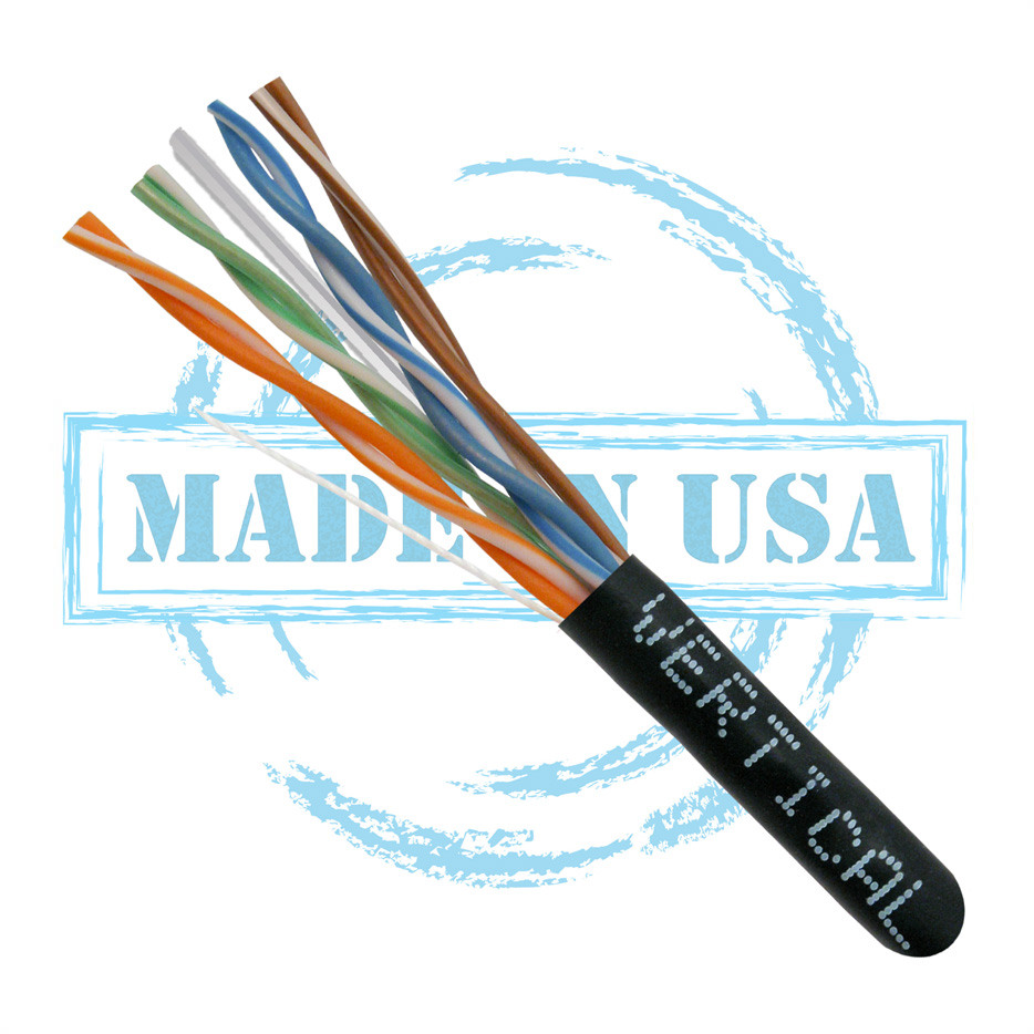 CAT6 Solid Bare Copper Plenum Cable, 1000ft. UTP, 550MHz, 23AWG, CMP, UL, Black